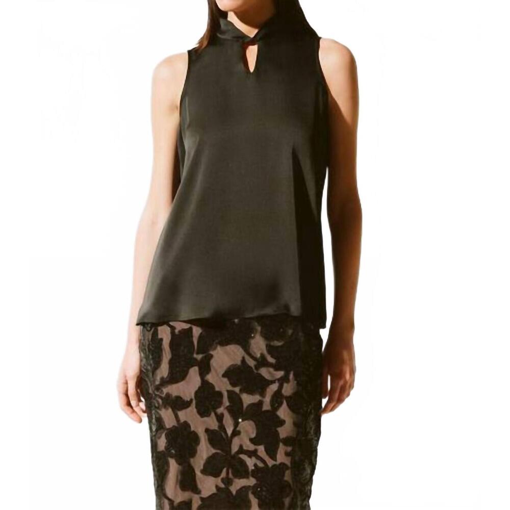 NEW JOSEPH RIBKOFF satin sleeveless keyhole top in black